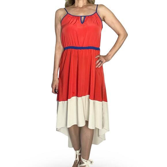 Willow & Clay Red Ivory Colorblock Dress Women’s L High-Low Hem - Picture 1 of 10